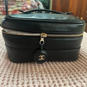 CHANEL Black Leather Cosmetic Case